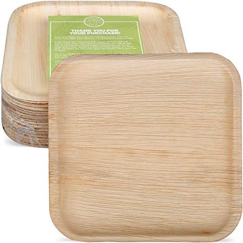 Pure Palm Planet Friendly Palm Leaf Plates; Bamboo-Style, Upscale Disposable Dinnerware; All-natural Biodegradable Pl... Palm Leaf Plates, Wood Plates, Wooden Dishes, Bamboo Plates, Wooden Cutlery, Paper Bowls, Leaf Plates, Camping Party, Disposable Plates