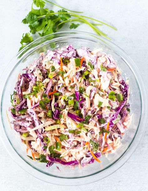 Coleslaw With Cilantro Recipe, Cilantro Coleslaw Recipe, Cilantro Lime Coleslaw Recipe, Lime Coleslaw Recipe, Cilantro Lime Coleslaw, Mango Slaw Recipes, Slaw For Tacos, Taco Slaw, Easy Coleslaw Recipe