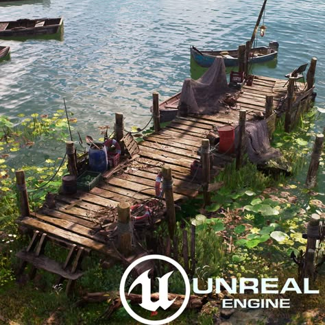 Unreal Engine Environment Art, Unreal Engine Art, Docks Concept Art, Dock Concept Art, Medieval Cabin, Unreal Engine Environment, Game Environment Concept Art, Concept Art Environment, Minecraft Landscape