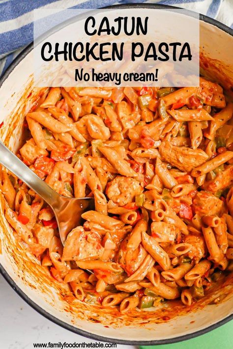 Easy Cajun Chicken Pasta, Cajun Chicken Pasta Recipe, No Heavy Cream, Creamy Cajun Chicken Pasta, Creamy Cajun Chicken, Cajun Chicken Pasta Recipes, Homemade Cajun Seasoning, Cajun Pasta, Chicken Pasta Bake