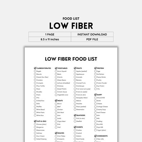 No Fiber Diet Food Lists, Low Fiber Diet Food Lists, Low Colestoral Food List, Low Fiber Foods List, Low Fat High Fiber Diet Plan, Low Fiber Fruits And Vegetables, High Fiber Veggies List, Lowfood Map List, Low Residue Diet Food List