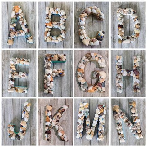 Shell Trees, Seashell Letter, Seashell Ideas, Frame Projects, Shell Projects, Beach Crafts Diy, Seashell Art Diy, Tall Letters, Bridal Shower Decoration