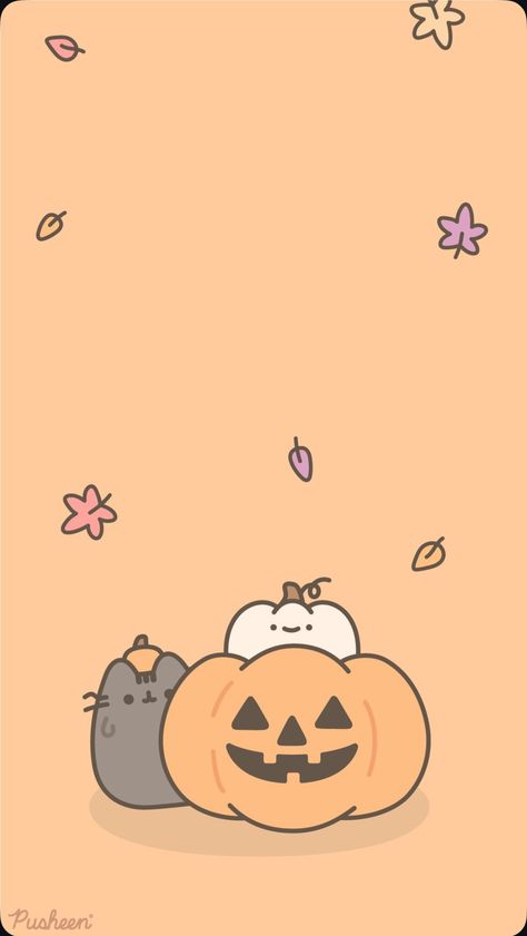 Pusheen Cat Wallpaper, Halloween Pusheen, Pusheen Wallpaper, Pusheen Christmas, October Wallpaper, Pusheen Cute, Halloween Wallpaper Backgrounds, Thanksgiving Wallpaper, Cute Disney Drawings