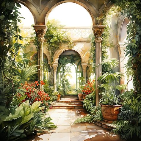 Watercolor Room of Iranian Persian Garden Room Lush GardenInspir On White Background Scene Art | Premium AI-generated image Iranian Garden, Arabic Garden, Watercolor Room, Persian Garden, Garden Illustration, Garden Drawing, Scene Art, Free Business Card Mockup, Garden Painting