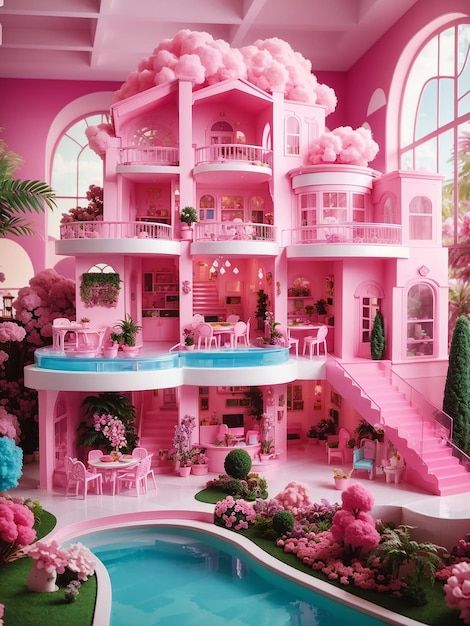 House For Barbie, Princess Loft Bed, Barbie Playhouse, Barbie House Ideas, Dolly Room, Kids Toy Ideas, House Barbie, Pink Dollhouse, Kids Bedroom Storage