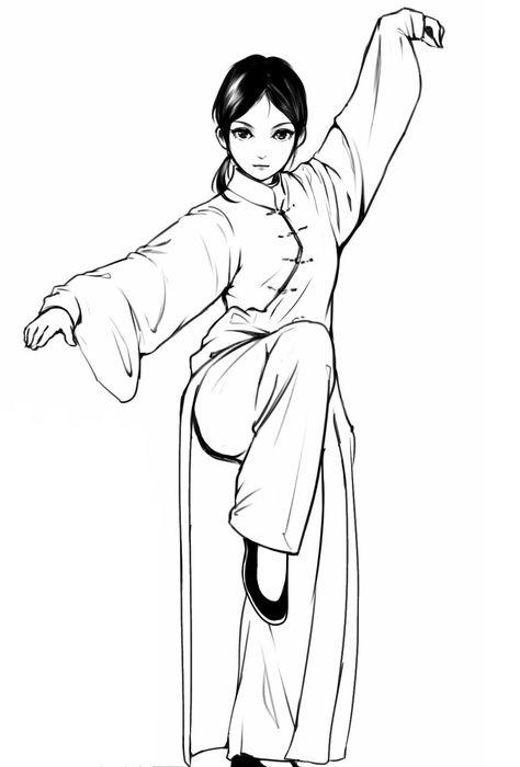 Kungfu Pose Drawing Reference, Martial Art Drawing Poses, Martial Arts Poses Reference Drawing, Taekwondo Reference, Kicking Pose Reference Drawing, Martial Art Poses Reference, Martial Arts Outfits Character Design, Female Martial Artists Character Design, Kick Drawing Reference