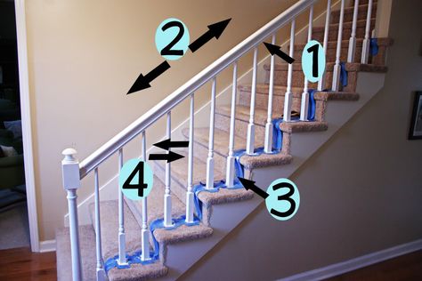 How to paint a baseboards next to carpet like a pro when.....well...let's be honest....you aren't lol Painted Stair Railings, Banister Remodel, Painted Staircases, Stair Banister, White Stairs, Staircase Makeover, Painted Stairs, Carpet Stairs, Room Remodeling