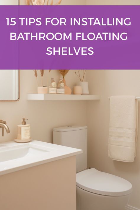 See how best to install bathroom floating shelves with these tips and tricks. Bathroom Shelf Height Above Toilet, Floating Shelves Water Closet, One Shelf Above Toilet, Over Toilet Floating Shelves, Above Toilet Decor Modern, Bathroom Shelf Ideas Above Toilet, Floating Shelves Above Toilet, Shelves Behind Toilet, Floating Shelves Over Toilet