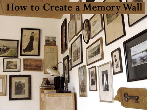 Memory walls display pictures and artifacts of family & friends and memories of good times. This article will list some steps to create your memory wall. Family History Photo Wall, Family Heirloom Display, Stairway Gallery Wall, Heritage Wall, Displaying Pictures, Simplify Life, New Victorian, History Wall, Memory Wall