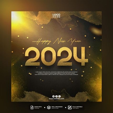 PSD happy new year social media post tem... | Premium Psd #Freepik #psd New Year Social Media Post Design, Happy New Year Social Media Post, New Year Social Media Post, New Year Social Media, Post Template Design, Social Media Post Template, Feed Ig, Elegant Themes, Post Design