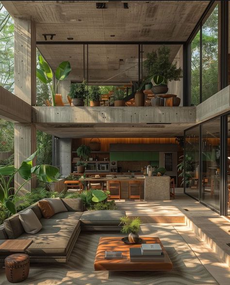 Modern Tropical House, Tropical Home, Cozy Spaces, Concrete House, Loft House, Modern Rustic Interiors, Simple Home, Luxury Homes Dream Houses, Home Inspiration