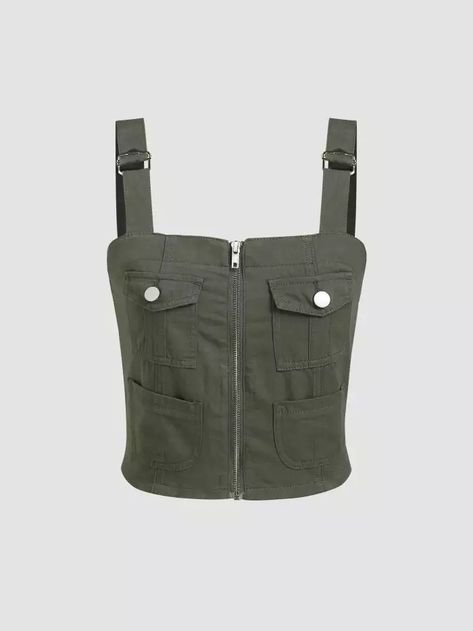 Sleeveless Military Outerwear In Khaki, Khaki Military Top With Patch Pockets, Khaki Military Vest With Side Pockets, Cropped Military Jacket, Military Camouflage Tops With Pockets, Classic Corvette, Longchamp Le Pliage Backpack, Tank Top Cami, Longchamp Le Pliage