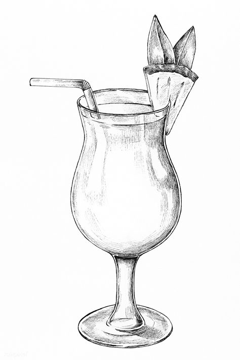 Hand drawn glass of pineapple cocktail | premium image by rawpixel.com Juice Glass Drawing, Cocktail Sketch, Object Drawings, Orange Juice Cocktails, Pineapple Vector, Cocktails Vector, Planet Drawing, Lemon Set, Apple Vector