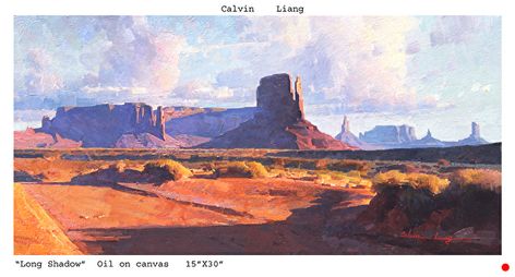 Long Shadow by Calvin Liang, Oil, 15 x 30 Sunset Concept Art, Calvin Liang, Western Landscape, Theme Nature, Desert Art, Desert Painting, Long Shadow, Southwest Art, Plein Air Paintings