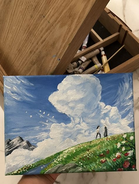 Howls Moving Castle Painting Easy, Howls Moving Castle Sketch, Ghibli Art Painting, Ghibli Painting Ideas, Howls Moving Castle Painting, Studio Ghibli Painting, Ghibli Painting, Castle Painting, Painting Forest