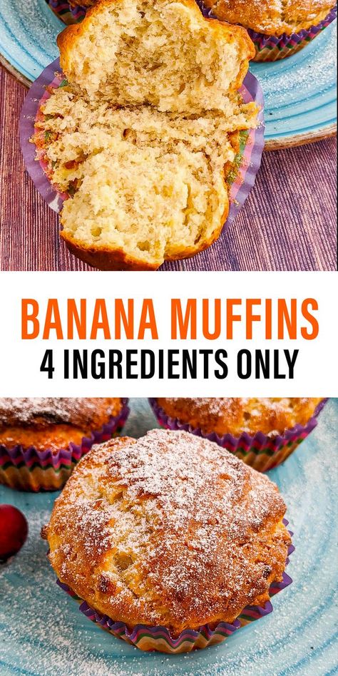 Savor the flavors of homemade baking with our easy Banana Muffins. With just a few ingredients, you'll have a batch of sweet, fluffy muffins, perfect for any time of day. Quick Banana Muffins, Fluffy Banana Muffins, Banana Muffin Recipe Easy, Banana Muffins Easy, Banana Muffin Recipe, Ripe Bananas, 4 Ingredient, Banana Flavored, Banana Muffins