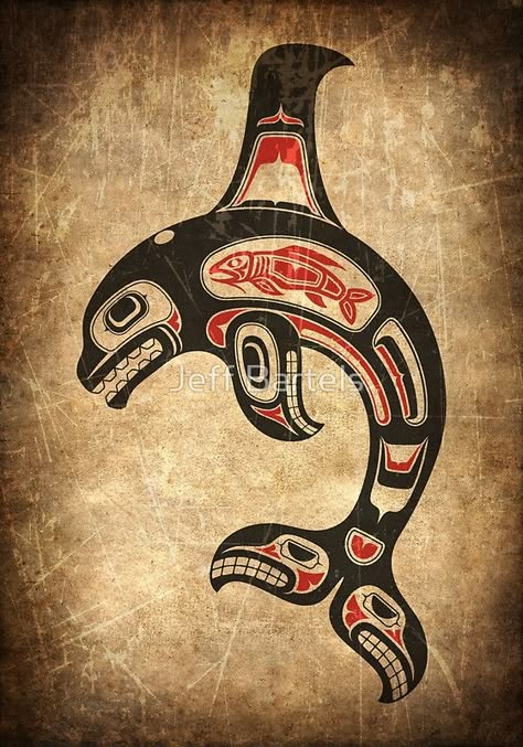 "Red and Black Haida Spirit Killer Whale" Art Prints by jeff bartels | Redbubble Tatouage Haida, Killer Whale Tattoo, Haida Tattoo, Arte Haida, American Drawing, Orca Art, Orca Tattoo, Whale Art Print, Whale Tattoo