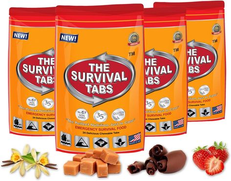 Contain 100% of 15 Essential Vitamins & Minerals. Made with the highest quality protein. GLUTEN FREE and NON-GMO.
The 'Just in Case' Food Supply, The Survival Tabs backup for the situations such as natural disasters. This is the best possible food in the smallest possible volume. Created to supply the body with all the daily essential vitamins and minerals needed when facing uncertainty. The compact design allows for easy storage and is perfect for individual emergency kits. Best Emergency Food, Food Rations, Emergency Food Supply, Long Term Food Storage, Food Lab, Emergency Food, Disaster Preparedness, Survival Food, Food Supply