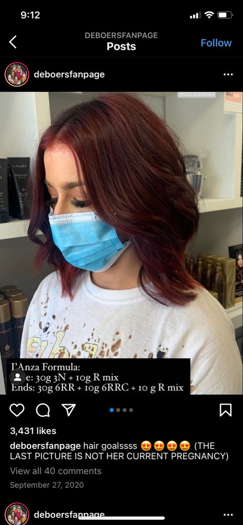 Chelsea Houska Hair Color Formula, Lanza Color Formulas, Lanza Hair Color Formulas, Chelsea Houska Hair Red, Chelsea Houska Hair Color, Lanza Hair Color, Chelsea Houska Hair, Deep Red Hair, Hair Recipes