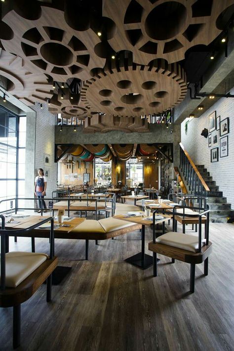 Clockwork Decor Décor Steampunk, False Ceiling Living Room, Steampunk Decor, False Ceiling Design, Restaurant Interior Design, Industrial House, False Ceiling, Restaurant Interior, Cafe Interior