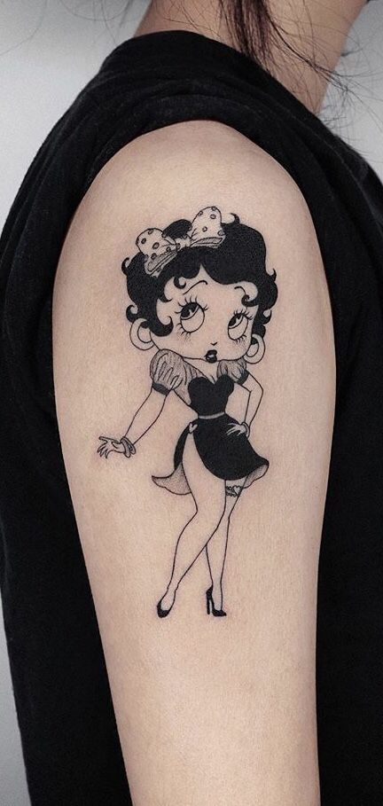 Betty Boop Tattoo. Betty Boop Snow White, Snow White Tattoos, Betty Boop Tattoo, Betty Boop Tattoos, Robin Pictures, Iconic Cartoon, Feminine Tattoo Sleeves, Flower Wrist Tattoos, Devil Tattoo