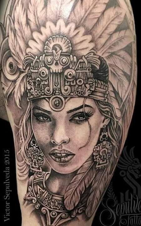 51 Azteca princess ideas | aztec art, aztec tattoo designs, aztec tattoo Indian Girl Tattoos, Aztec Warrior Tattoo, Aztec Tattoos Sleeve, Headdress Tattoo, Mayan Tattoos, Aztec Tattoos, Mexican Tattoo, Mexican Art Tattoos, Aztec Tattoo Designs