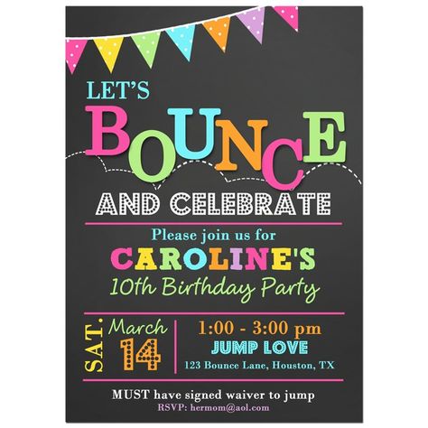 Bounce Party Invitation Bounce Birthday Party Ideas, Bounce Party Ideas, Bounce House Birthday Invitations, Jumping Party Invitations, Bounce Birthday Invitations, Trampoline Park Party Invitations, Trampoline Park Birthday Party Invites, Jump Party Invitations, Bounce House Birthday Party