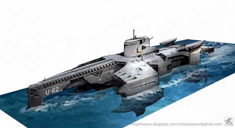 military submarine by NikYeliseyev on DeviantArt Submarine Concept, Sci Fi Ships, Spaceship Concept, Spaceship Design, Concept Ships, Army Vehicles, Watercraft, Futuristic Cars, Navy Ships