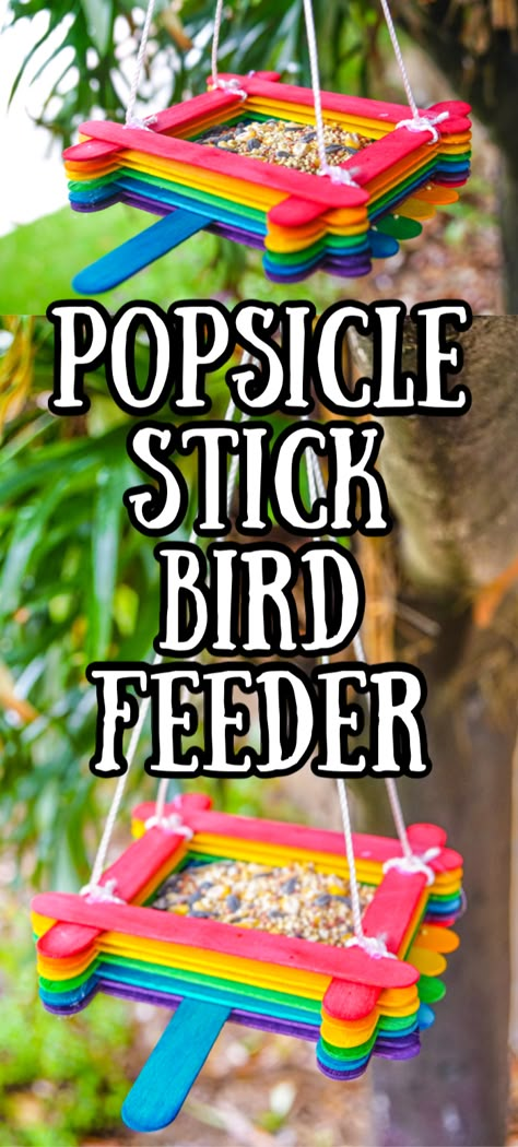 Stick Bird Feeder, Stick Crafts For Kids, Popsicle Stick Crafts For Kids, Camping Crafts For Kids, Bird Feeder Craft, Popsicle Crafts, Camp Crafts, Stick Crafts, Popsicle Stick Crafts