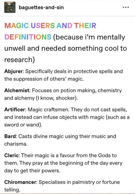 Writing A Group Of Characters, Types Of Sorcerers, Magic Writing Tips, Magic System Ideas Writing, Witch Story Prompts, Types Of Magic Users, Types Of Powers And Abilities, Magic Writing Prompts, Magic Worldbuilding