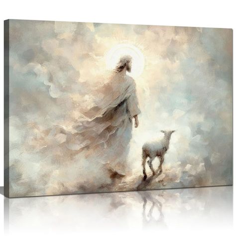 Good Shepherd Jesus, Jesus And Lamb, Decor For Bathroom, Jesus Wall Art, Christian Canvas, Jesus Christ Artwork, Religious Wall Art, Wall Painting Decor, Religious Wall Decor