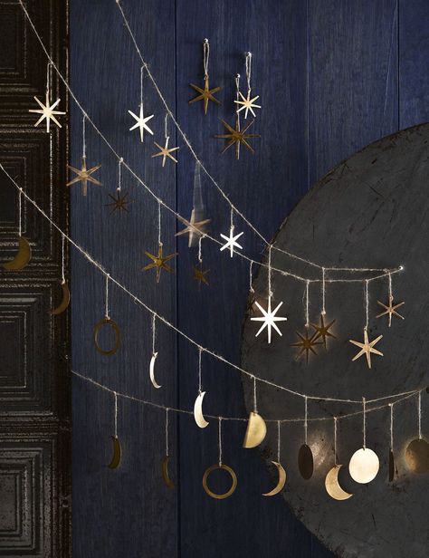 Starry Night Wedding, The Moon And Stars, Ornament Garland, Brass Ornaments, Celestial Wedding, Hippie Home Decor, Moon And Stars, 가을 패션, Ravenclaw