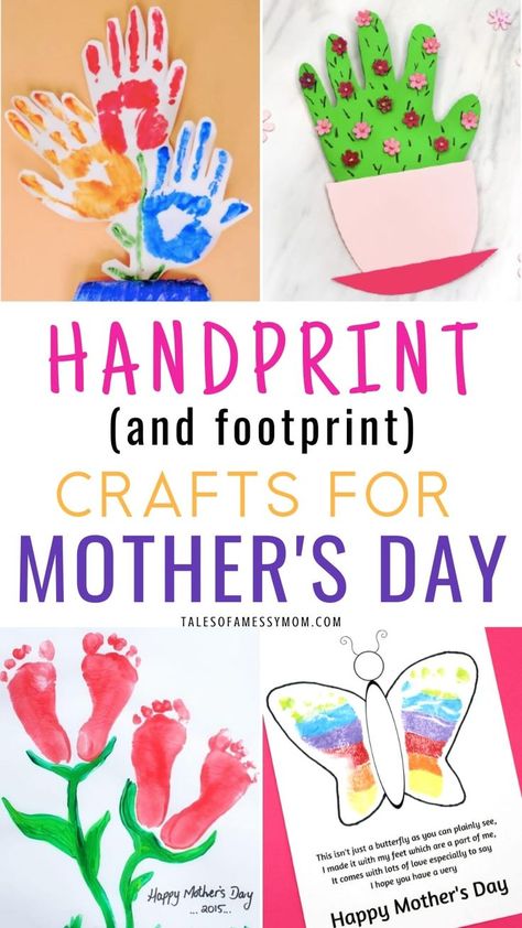 DIY handprint and footprint crafts for Mother's Day. Handprint crafts for mom or grandparents from baby and kids. Hand prints and foot prints make the most special Mother's Day gift. #handprint #handprintcrafts #mothersday #footprints Handprint Crafts For Mother's Day, Mothersday Craft Baby, Mothersday Handprint Craft, Mother's Day Craft Ideas For Infants, Hand Prints For Mother’s Day, Mother’s Day Hand Print Gift Ideas, Hand Print Crafts For Kids Mothers Day, Hand And Foot Print Art For Kids Mothers Day, Mother’s Day Hand And Foot Print Crafts