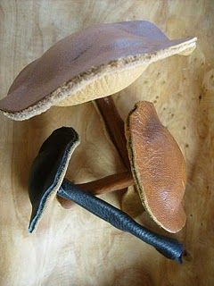 leather mushrooms! #repurposed Botanical Crafts, Sew Upcycle, Fabric Mushrooms, Mushroom Crafts, Vintage Ideas, Bonita Springs, Leather Scraps, Upcycle Recycle, Mushroom Art