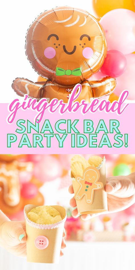 Kids Holiday Snacks, Christmas Breakfast Party Decorations, Kids Xmas Party Food Ideas, Gingerbread Party Ideas For Adults, Christmas Gingerbread Party Ideas, Gingerbread House Classroom Party, Birthday Party Food Winter, Gingerbread Christmas Party Decorations, Gingerbread Man Party Decorations