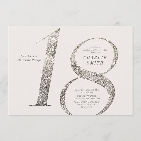 18th Birthday Invites, 18th Birthday Invitation, Minimalist Invitation, Invitation Card Birthday, 21st Birthday Invitations, Glitter Invitations, Mermaid Birthday Invitations, 30th Birthday Invitations, All White Party