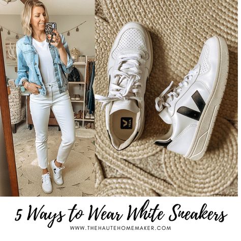 Veja V-10 Sneakers, Denim Jacket Outfit Work, V10 Veja Outfit, Veja White Sneakers Outfit, Veja Sneakers Outfit Summer, Veja V10 Outfit Women, Veja Sneakers Outfit Women, Jeans Outfit Sneakers, At Home Outfit Ideas