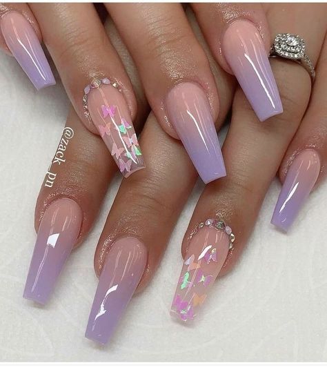 Lilac Nails Design, Paznokcie Hello Kitty, Butterfly Nail Designs, Nail Designs Ideas, Unghie Sfumate, Unghie Nail Art, Purple Acrylic Nails, Lilac Nails, Amazon Beauty