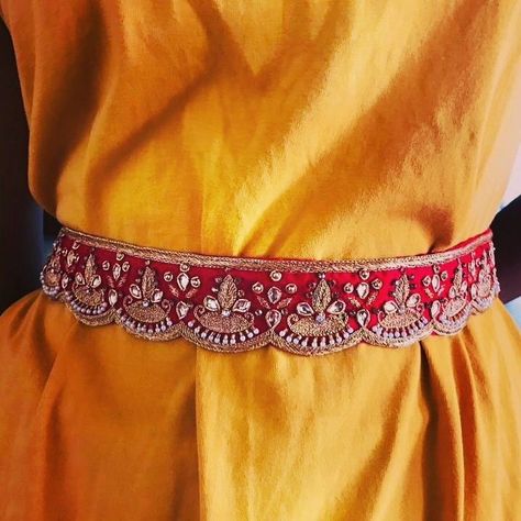 Dm@9640490158 Designer Hand made maggam.work hipbelts Price : 1399+ship Colours can be customised Saree Belt Designs Work, Maggam Hip Belt For Saree, Maggam Work Belt Designs, Maggam Work Waist Belt Designs, Saree Belt, Saree Function, Hip Belts, Embroidery Belt, Saree With Belt