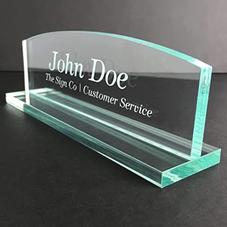 Amazon.com : Office Desk Name Plate | Custom Name Plates Made from Glass-Like Acrylic | Personalized Desk Accessory (Round Top) : Office Products Personalized Desk Accessories, Office Name Plate, Office Desk Name Plates, Desk Plates, Glass Desk Office, Name Plate Design, Friend Graduation, Personalized Name Plates, Office Names