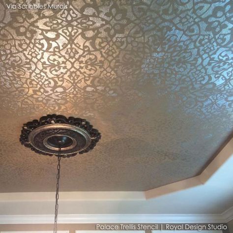 Add interest to ceiling Palace Trellis Moroccan Wall Stencils for Painting - Royal Design Studio Moroccan Wall Stencils, Royal Design Studio Stencil, Moroccan Stencil, Moroccan Wall, Stencil Painting On Walls, Stencils For Painting, Wall Stencil, Wall Stencils, Royal Design