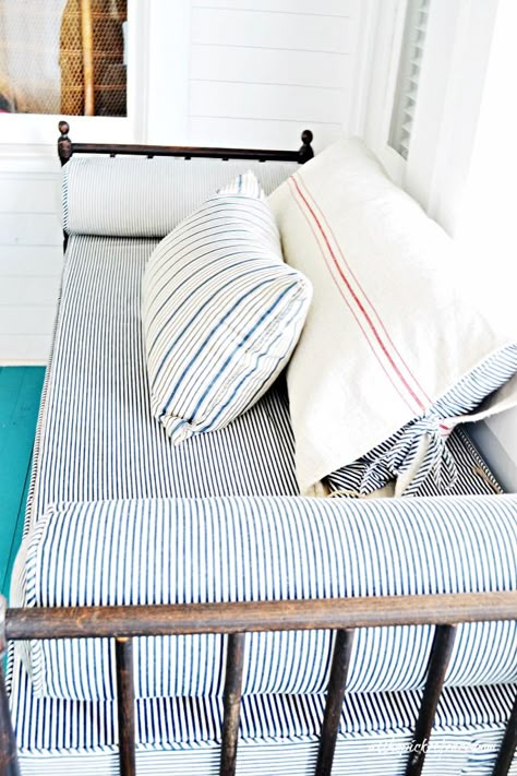 Cozy daybed on the sleeping porch via Ebbtide Cottage on Tybee Island Cozy Daybed, Stranded On An Island, Windsor House, Sleeping Porch, Spare Room, Coastal Cottage, Daybed, Guest Bedroom, Cottage Style