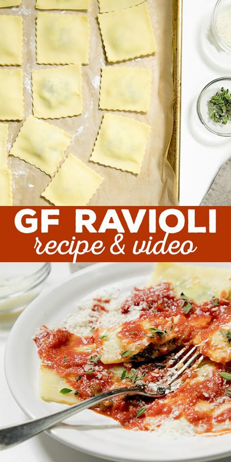 Almond Flour Ravioli, Homemade Gluten Free Ravioli, Gf Ravioli Recipe, Homemade Gluten Free Pasta Dough, Gluten Free Ravioli Dough Recipe, Best Gluten Free Pasta Recipe, Dairy Free Ravioli Filling, Diy Gluten Free Pasta, Gluten Free Pasta Dough Recipe