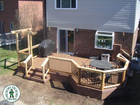 A 300 square foot VEKA Cayenne deck with cedar trim, a custom structure for bird feeding and utility closet was built by the northwest Mississauga franchise. The unique hexagonal dining area was specially designed from a digital rendering. Some shade is achieved with the custom cedar pergola. Hexagon Deck, Deck Extension, Cottage Deck, High Deck, Cedar Pergola, Utility Closet, Decks And Patios, Digital Rendering, Bird Feeding