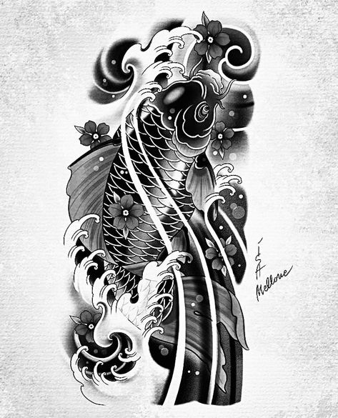 Koi Arm Tattoo For Men, Koi Fish Tattoo Forearm For Men, Black And Gray Koi Fish Tattoo, Orientalism Art Tattoo Half Sleeve, Japanese Koi Fish Tattoo Leg, Koi Fish Tattoo Black And Grey, Dark Koi Fish Tattoo, Koi Tattoo Forearm, Japanese Koi Fish Tattoo Design For Men