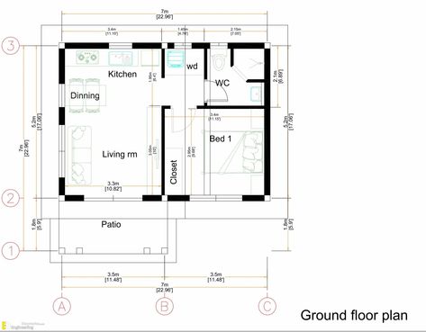 Room And Parlor Self Contain Plan, One Bedroom House Plans, Brick Projects, One Bedroom House, Affordable House Plans, Simple House Plans, Architecture Design Drawing, Small Homes, Garden Living