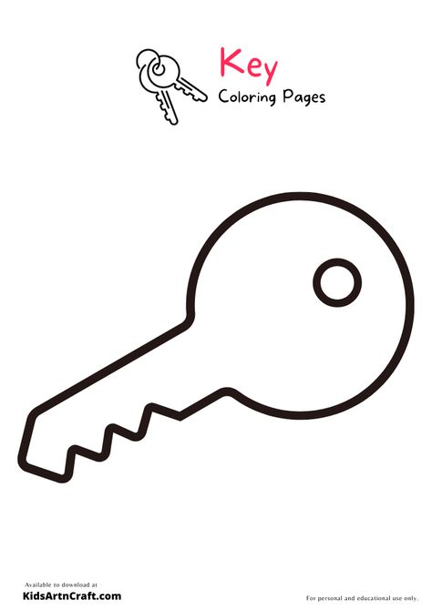 Key Coloring Pages For Kids - Free Printable Check more at https://www.kidsartncraft.com/key-coloring-pages/ Key Template Free Printable, Key Coloring Pages, Printable Checks, Key Crafts, Spelling Test, Templates Printable Free, Bible Lessons, Coloring Pictures, Free Coloring Pages