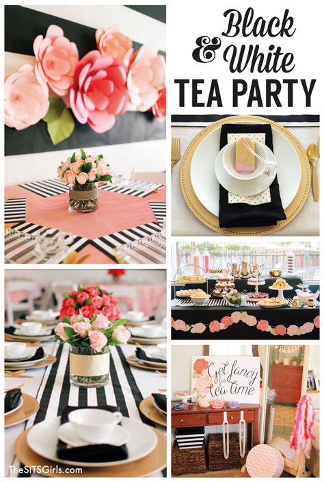 Traditional afternoon tea meets little girl birthday party in this Black & White Tea Party. Check out the cute decor, yummy food, fun party craft, and more! Black Tea Party Decorations, Black And White Tea Party Decor, Black And White Tea Party, White Tea Party, Fun Party Crafts, Adult Party Themes, Party Cookies, Tea Party Theme, Tea Party Decorations