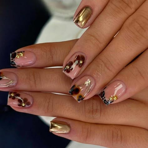 AmmoOnline - Etsy Tortishell French Nails, Really Short Square Acrylic Nails, Gold Flake Nails Short, Tortoise Shell Nails Square, Almond Nails Cheetah, Cheetah Tip Nails, Tiger French Nails, Green Nails Acrylic Designs, Tortoise Shell French Tip Nails