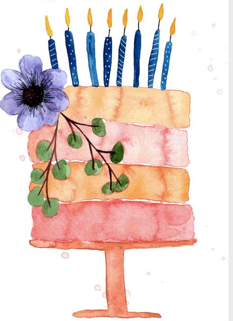 Watercolour Birthday Card, Watercolour Birthday Card, Hand Painted Birthday Card, Happy Birthday Card, Cute Birthday Card, Feminine Birthday - Etsy Watercolour Birthday Card, Art Birthday Cake, Holiday Cards Handmade, Cute Birthday Card, Travel Journal Scrapbook, Birthday Greetings Friend, Watercolor Birthday Cards, Happy Birthday Greetings Friends, Birthday Cake Card